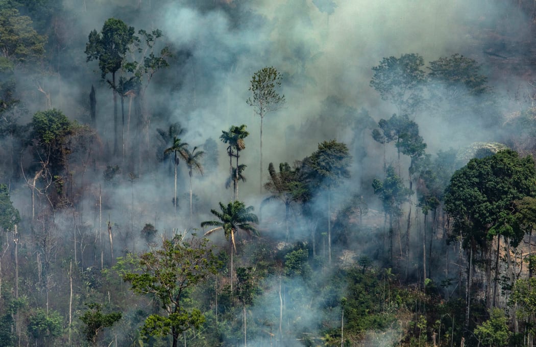 Smoke billowing from the Jamanxim National Forest - APA (Environmental Protection Area) - in the Amazon biome in the municipality of Novo Progresso, Para State, Brazil, on August 23, 2019.
