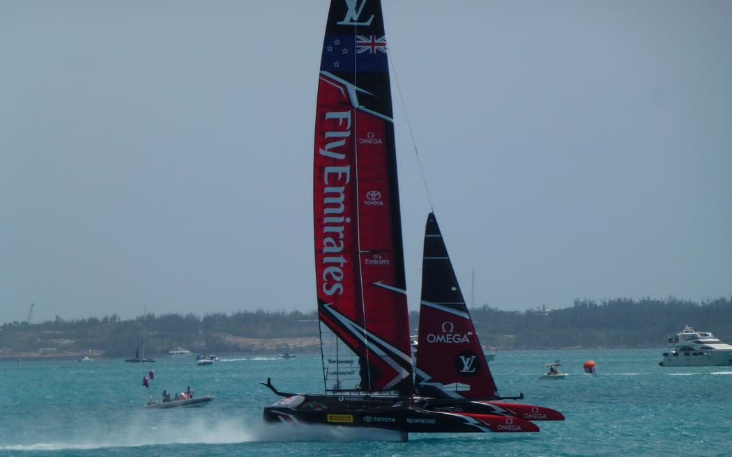 Team New Zealand crossing the line for its second win of the day.