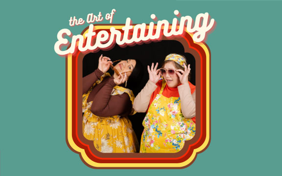 Two young women pose in 1970s clothing next to the caption 'The Art of Entertaining'.