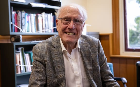 Sir Geoffrey Palmer in his office at the Victoria University of Wellington Law School.