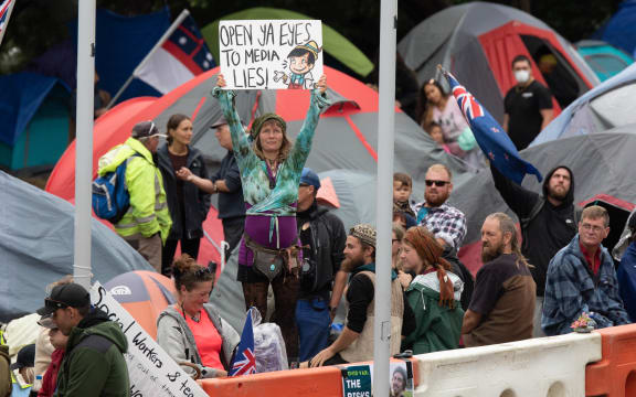 Convoy protesters outside parliament.
