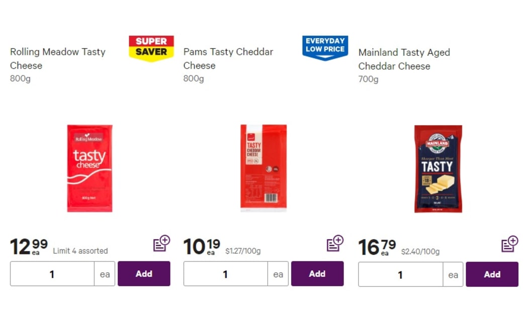 At New World Auckland Metro, Pams tasty cheese was just $1.27 per 100g, while Mainland was $2.40 per 100g.