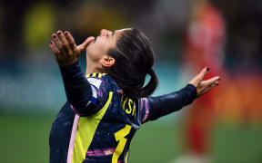 Colombia's Catalina Usme celebrates her goal