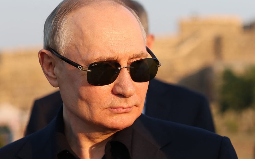 Russian President Vladimir Putin visits the Naryn-Kala fortress in Derbent in Russia's Republic of Dagestan on 28 June 2023.