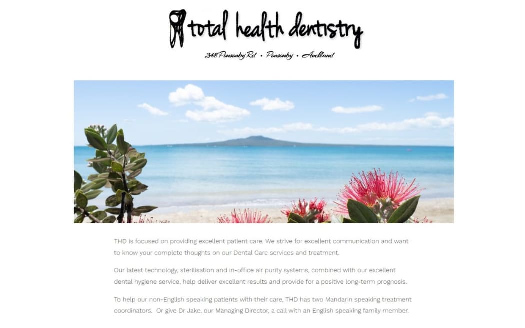A screenshot of Total Health Dentistry's website, which says it has "two Mandarin-speaking treatment coordinators".