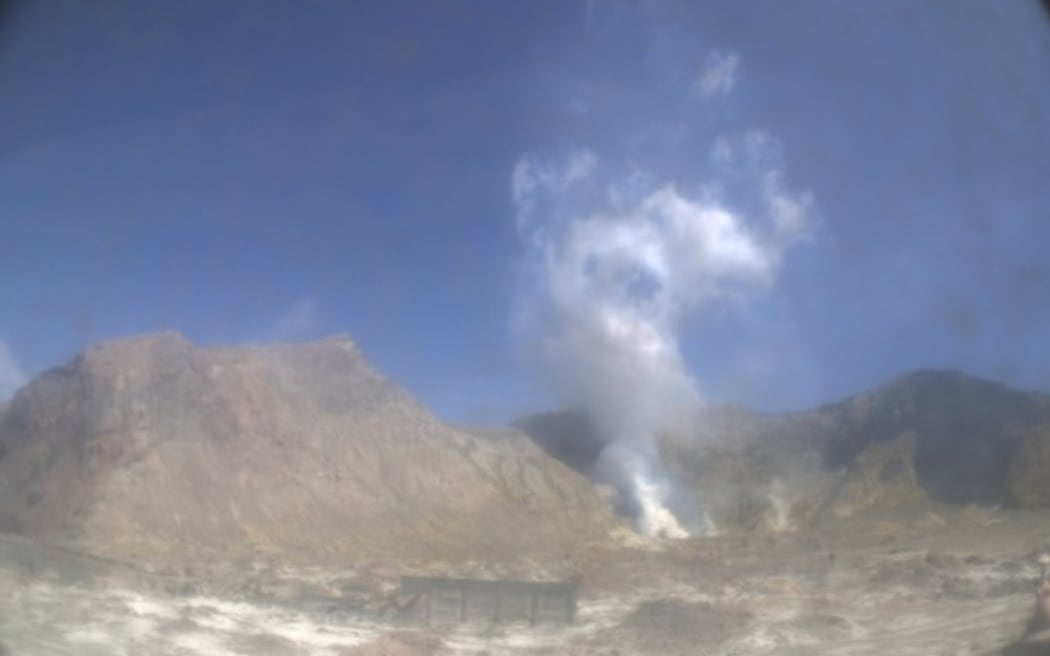 The Whakaari crater floor about 11.20am today (4/02/20).