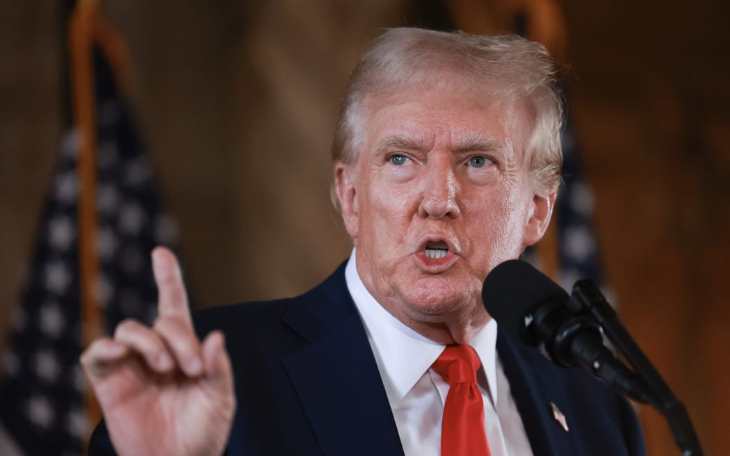 PALM BEACH, FLORIDA - AUGUST 08: Republican presidential candidate former President Donald Trump speaks during a press conference at his Mar-a-Lago estate on August 08, 2024, in Palm Beach, Florida. Polls currently show a close race between Trump and Democratic presidential candidate, U.S. Vice President Kamala Harris.   Joe Raedle/Getty Images/AFP (Photo by JOE RAEDLE / GETTY IMAGES NORTH AMERICA / Getty Images via AFP)