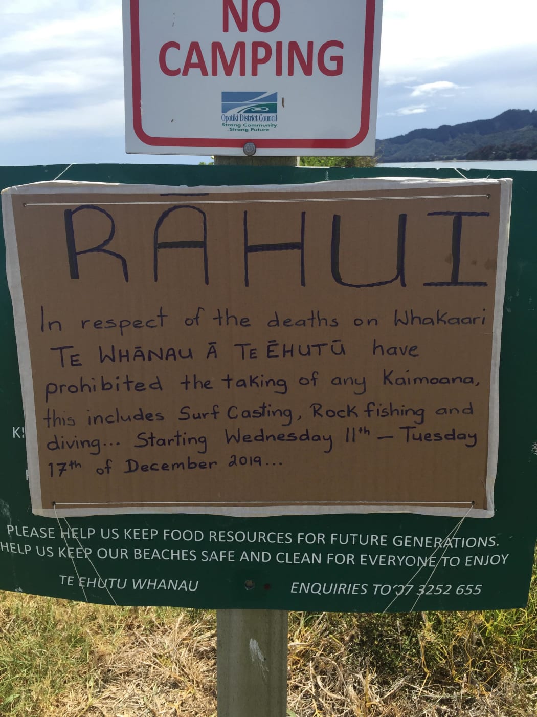 Whakaari / White Island rāhui sign.