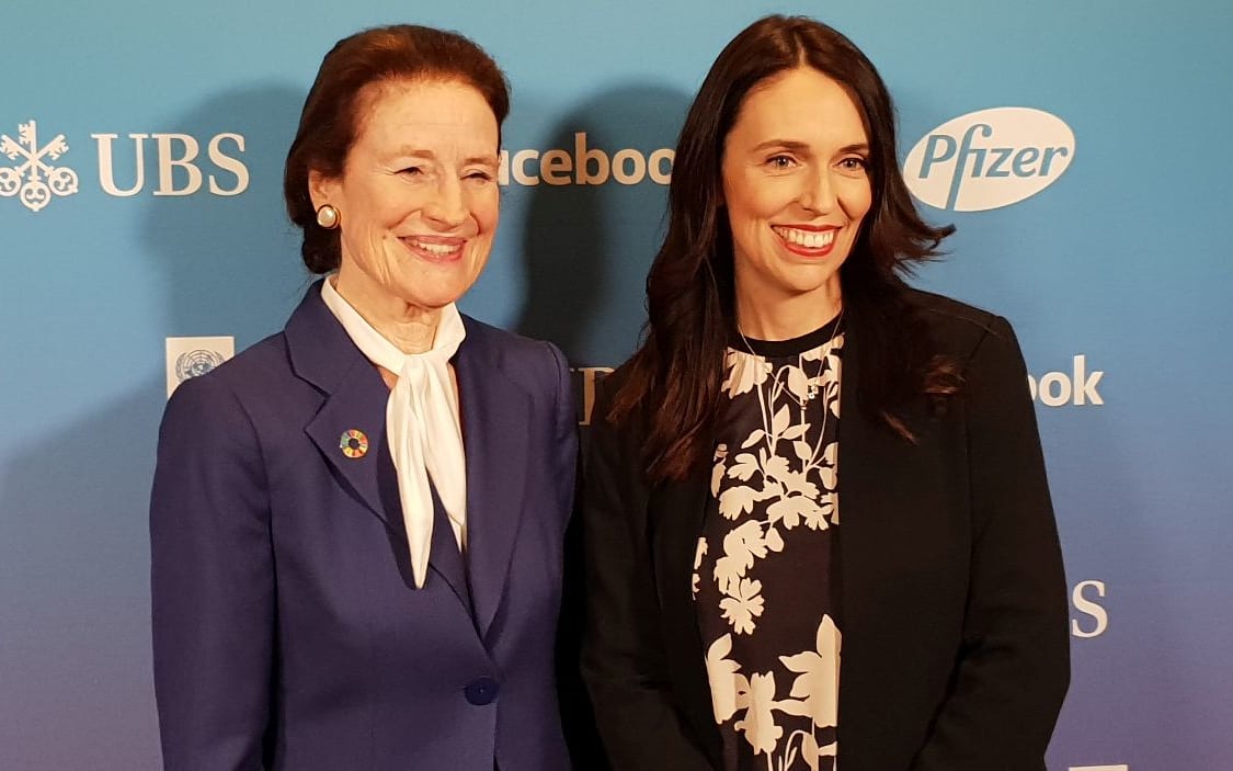 Prime Minister Jacinda Ardern, right, with UNICEF executive director Henrietta Fore in New York