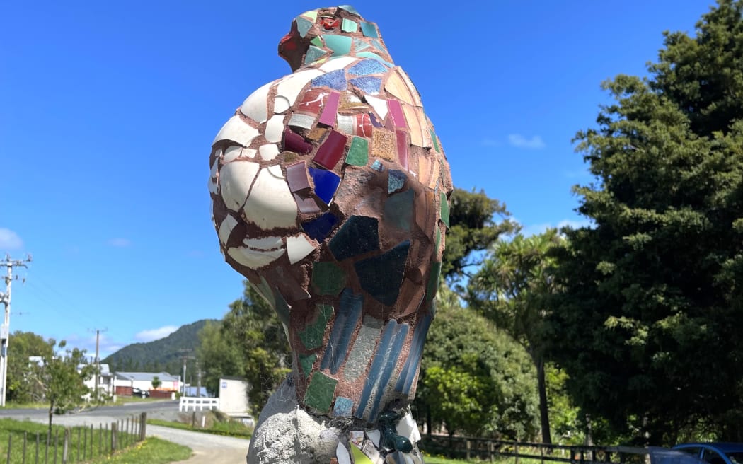 The recycled artwork includes frivolous touches such as mosaic kūkupa (wood pigeons).