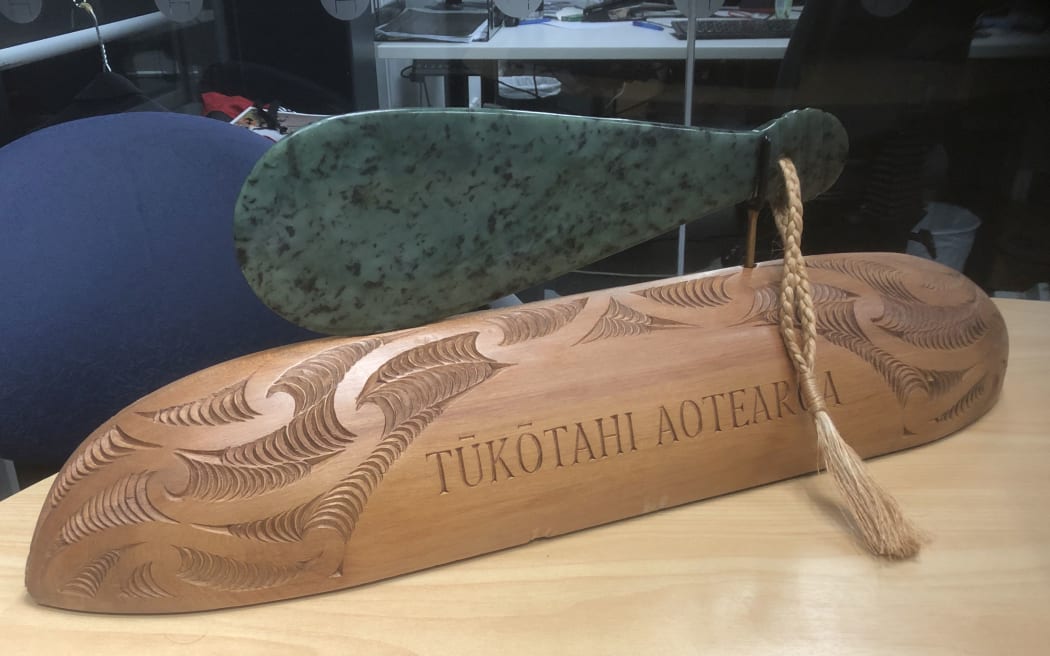 The Super Rugby Aotearoa trophy after it suffered minor damage after it was secured by the Crusaders.