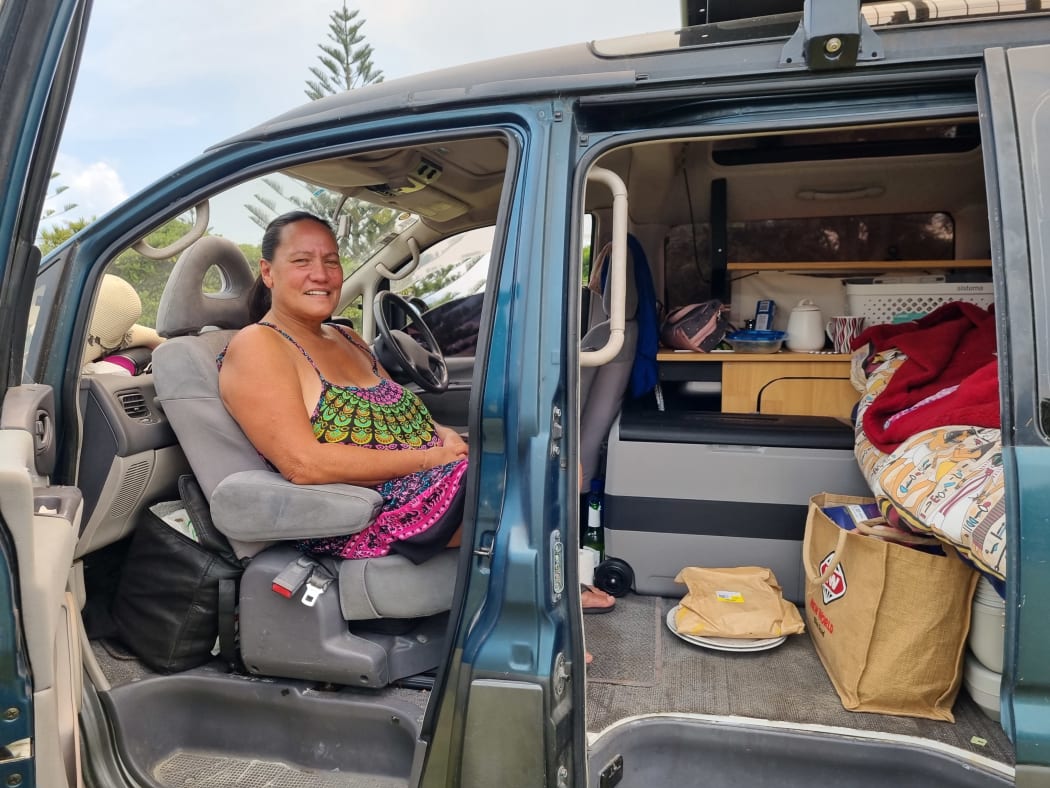 Evacuee Amanda McManus slept in her car overnight.