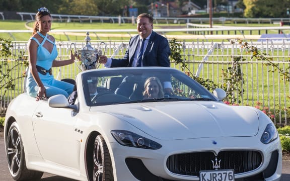 Maria Tutaia with the Auckland Cup at Ellerslie Racecourse 2017. The netballer was a regular at social engagements.
