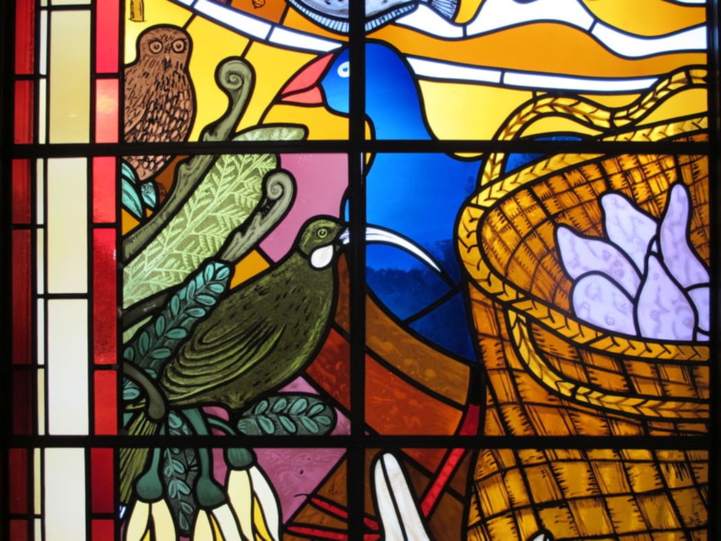 Holy Trinity Anglican Cathedral in Auckland - detail of stained glass window designed by Nigel Brown