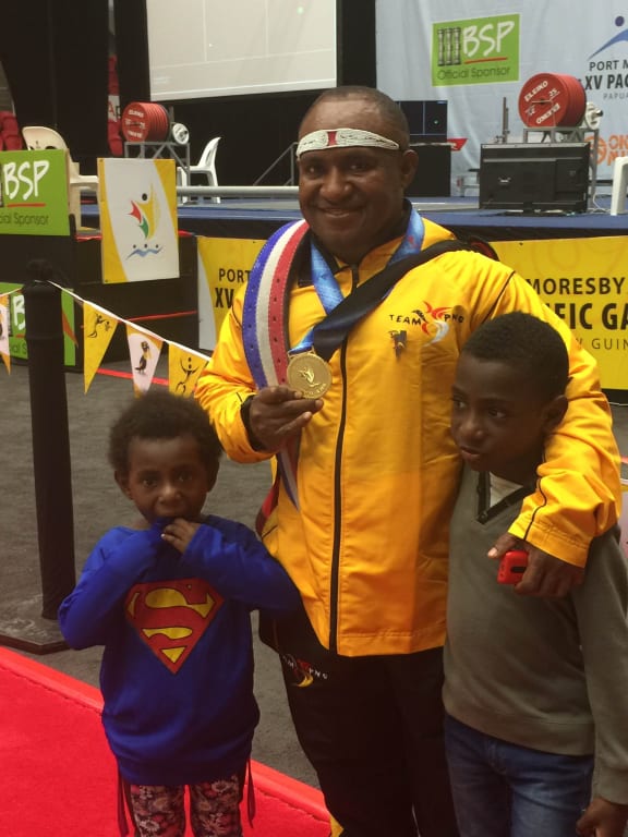 PNGs 74kg powerlifting gold medal winner Anderson Mangela. One of seven PNG winners on day one of power-lifting.