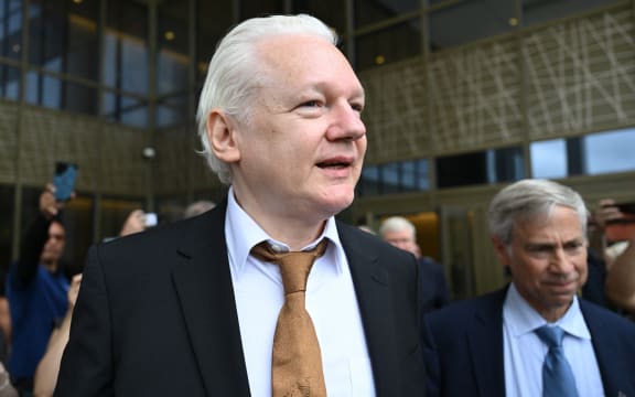 WikiLeaks founder Julian Assange leaves the US Federal Courthouse in the Commonwealth of the Northern Mariana Islands in Saipan, Northern Mariana Islands, on June 26, 2024, after pleading guilty to a single count of conspiracy to obtain and disseminate national defence information