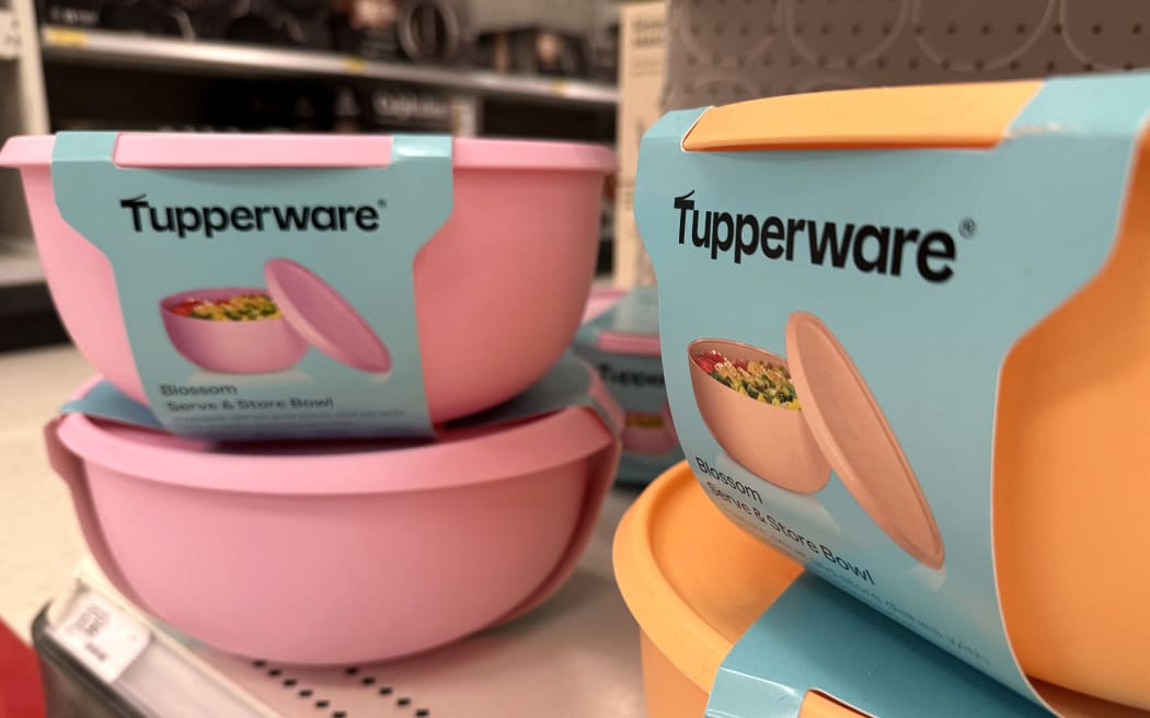 SAN RAFAEL, CALIFORNIA - SEPTEMBER 18: Tupperware food storage products are displayed on a shelf for sale at a store on September 18, 2024 in San Rafael, California. Orlando-based food storage company Tupperware filed for Chapter 11 bankruptcy as sales declined.   Justin Sullivan/Getty Images/AFP (Photo by JUSTIN SULLIVAN / GETTY IMAGES NORTH AMERICA / Getty Images via AFP)