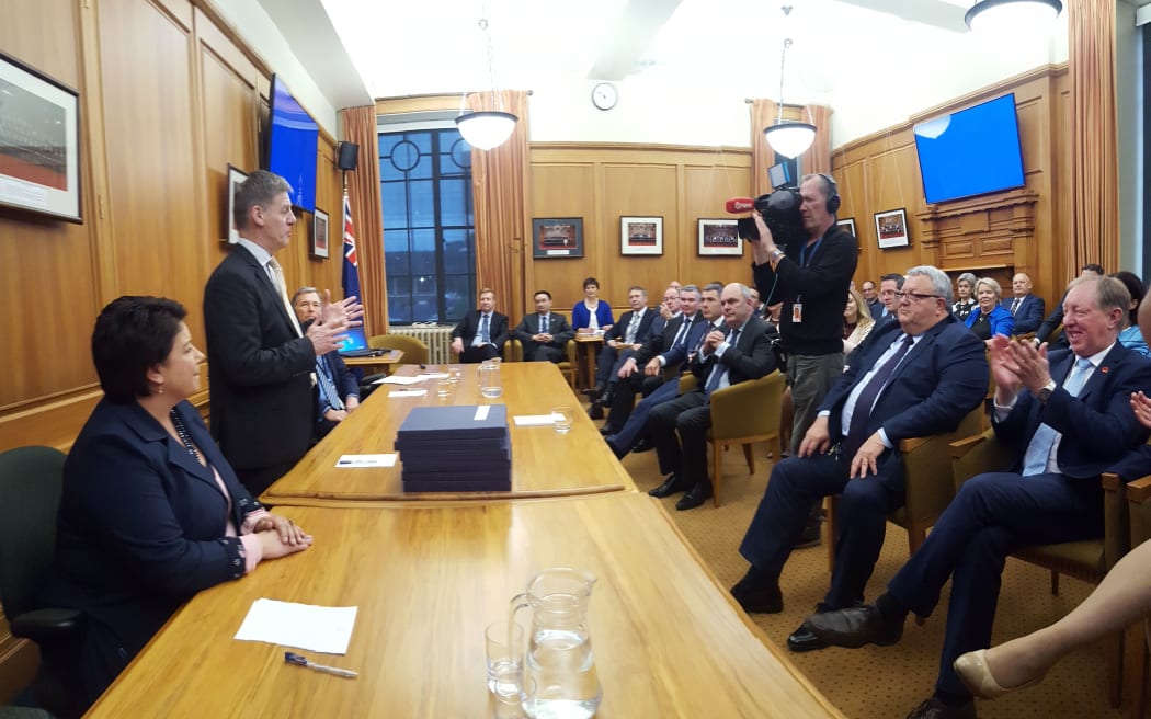 National Party MPs in their first caucus meeting since the 2017 general election.