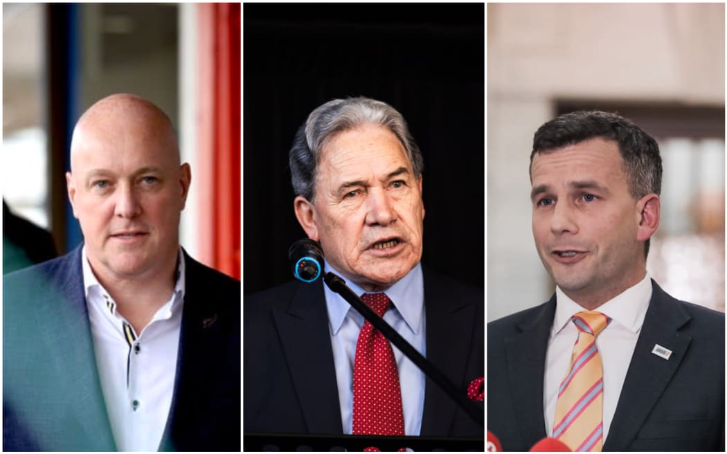 Christopher Luxon, Winston Peters, and David Seymour.