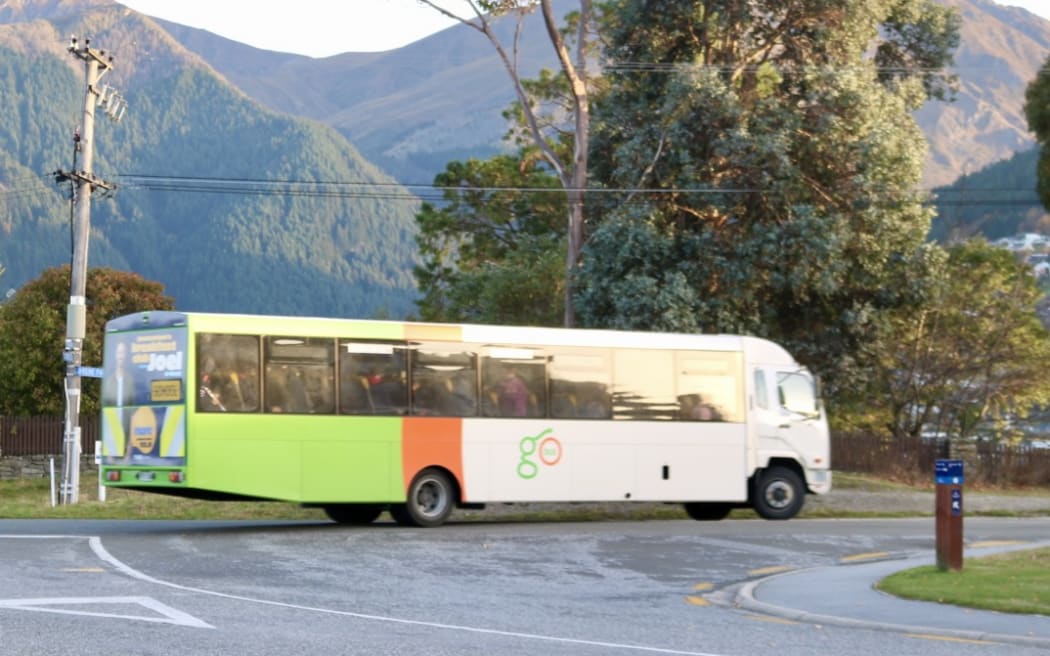A school bus departs Kelvin Heights for Remarkables Primary School.