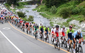 Picture by Alex Broadway/SWpix.com - Tokyo 2020 Olympics - 24/07/2021 - Cycling Menâs Road Race - Musashinonomori Park to Fuji International Speedway, Japan - Greg Van Avermaet of Belgium leads the peloton during the men's road race