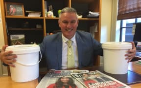 Labour's new deputy leader Kelvin Davis with his two buckets of muttonbird.
