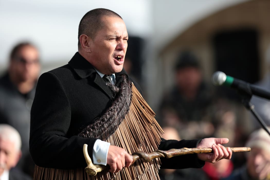 060814. Photo Diego Opatowski / RNZ. Whanganui River leader Turama Hawira holding his tokotoko (walking stick)