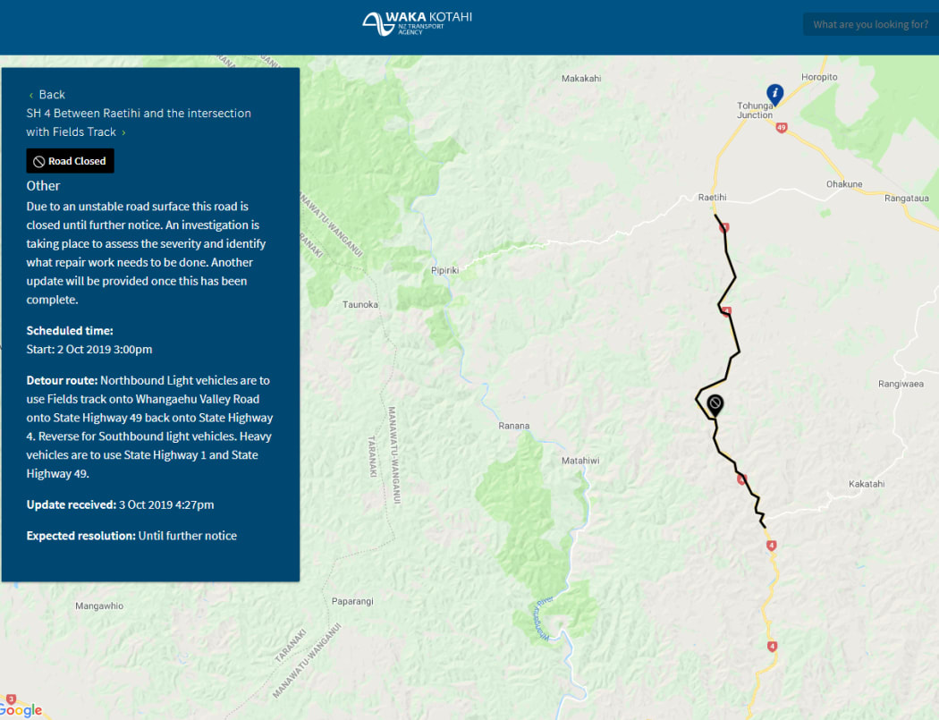An NZTA map of the collapsed Parapara Road.