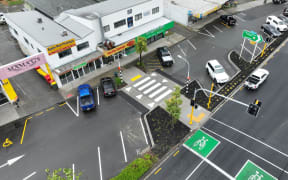 A new pre-cast table on a raised pedestrian crossing in Kumeū was installed in one night. (Auckland Transport/Supplied)