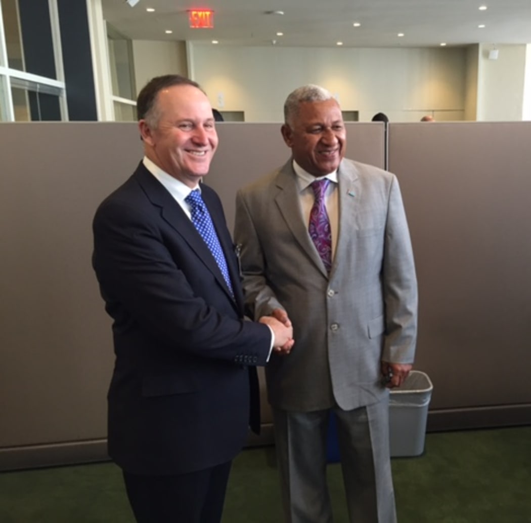 John Key and Frank Bainimarama formally meet for the first time. 29 September 2015, New York
