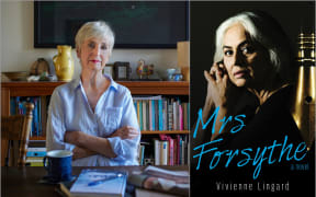 Photo of Vivienne Lingard and book cover of Mrs Forsythe.