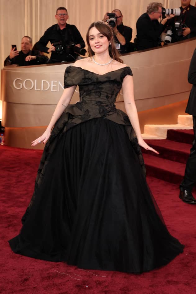 Aimee Lou Wood attends the 83rd Annual Golden Globe Awards at The Beverly Hilton on January 11, 2026 in Beverly Hills, California.