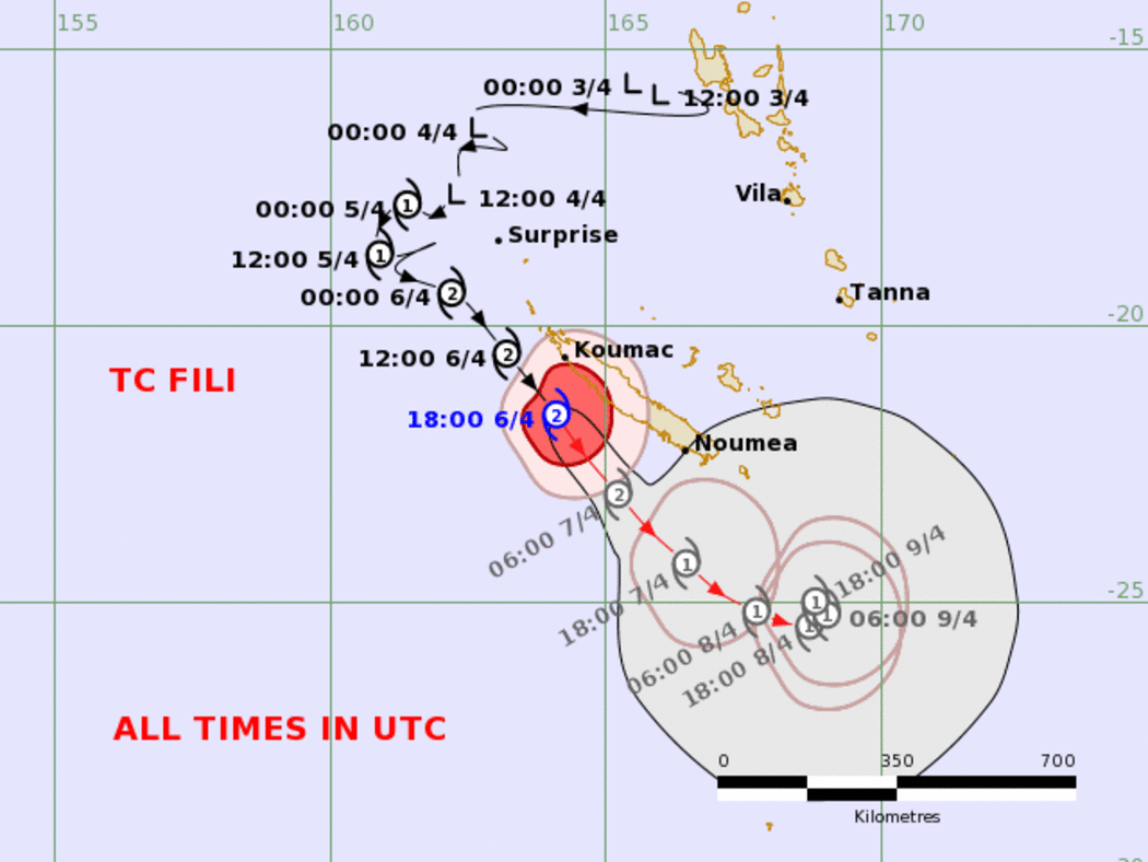 Cyclone Fili Tracking Map Thursday morning 7th April