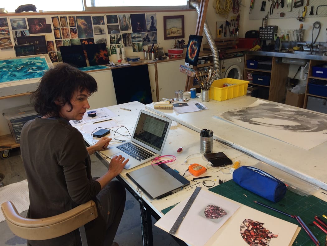 Hannah Beehre at work in her studio