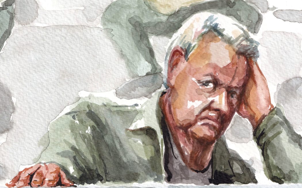 This courtroom sketch depicts Dominique Pelicot at the courthouse in Avignon, France, on September 11.