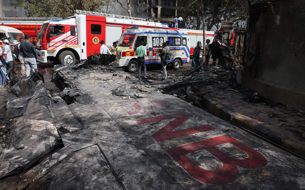 Wreckage of the Boeing 787 Dreamliner lies at the crash site in Ahmedabad.