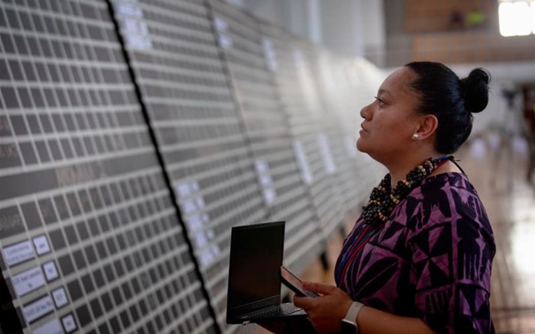 RNZ Pacific reporter Grace Fiavaai at election headquarters in Samoa.