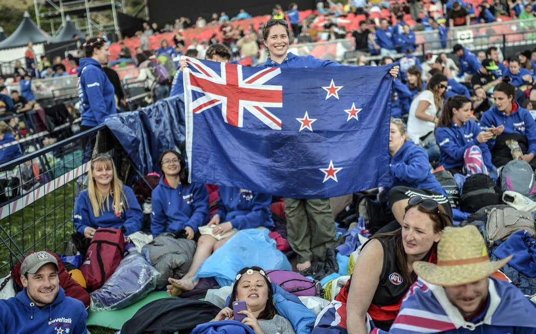 New Zealanders and Australians waiting for the ceremony to begin on Friday.