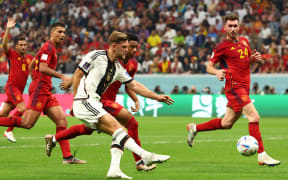 Germany's Niclas Füllkrug scores against Spain