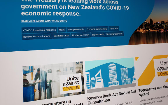 The NZ Treasury website, detailing its response to Covid-19.