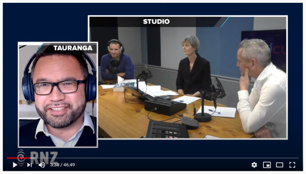 Scott Campbell (insert), Tim Watkin, Lisa Owen and Guyon Espiner host Caucus, October 1 2020