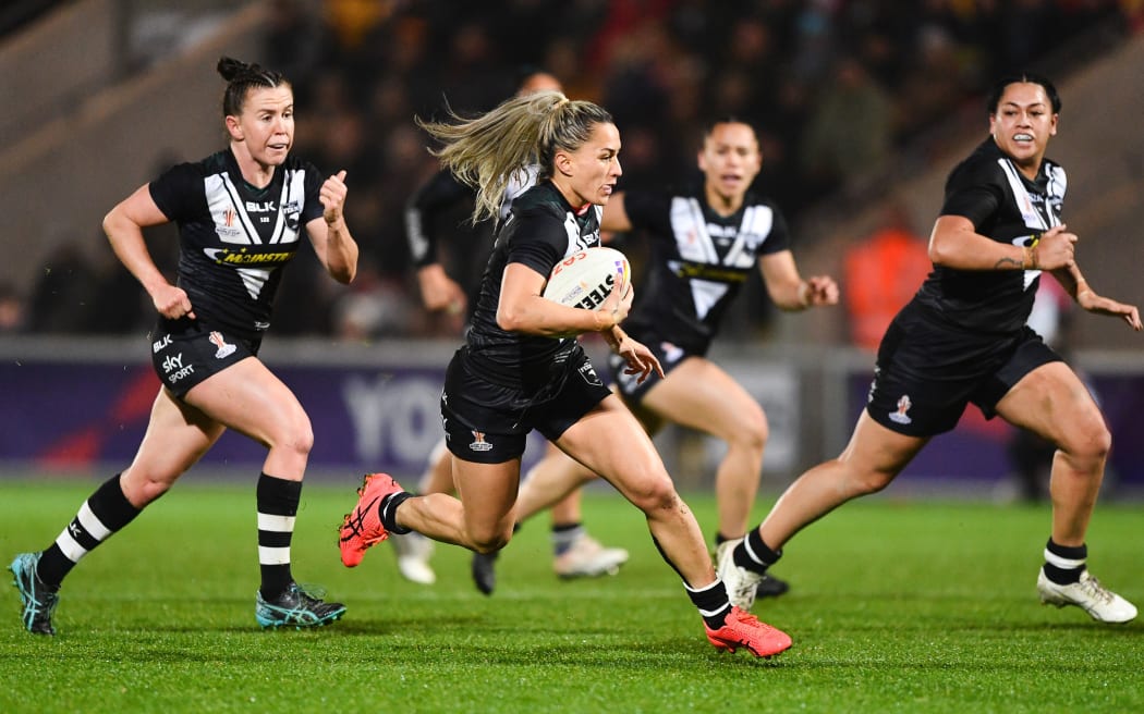 Apii Nicholls of New Zealand in action during the World Cup semi-final match against England.