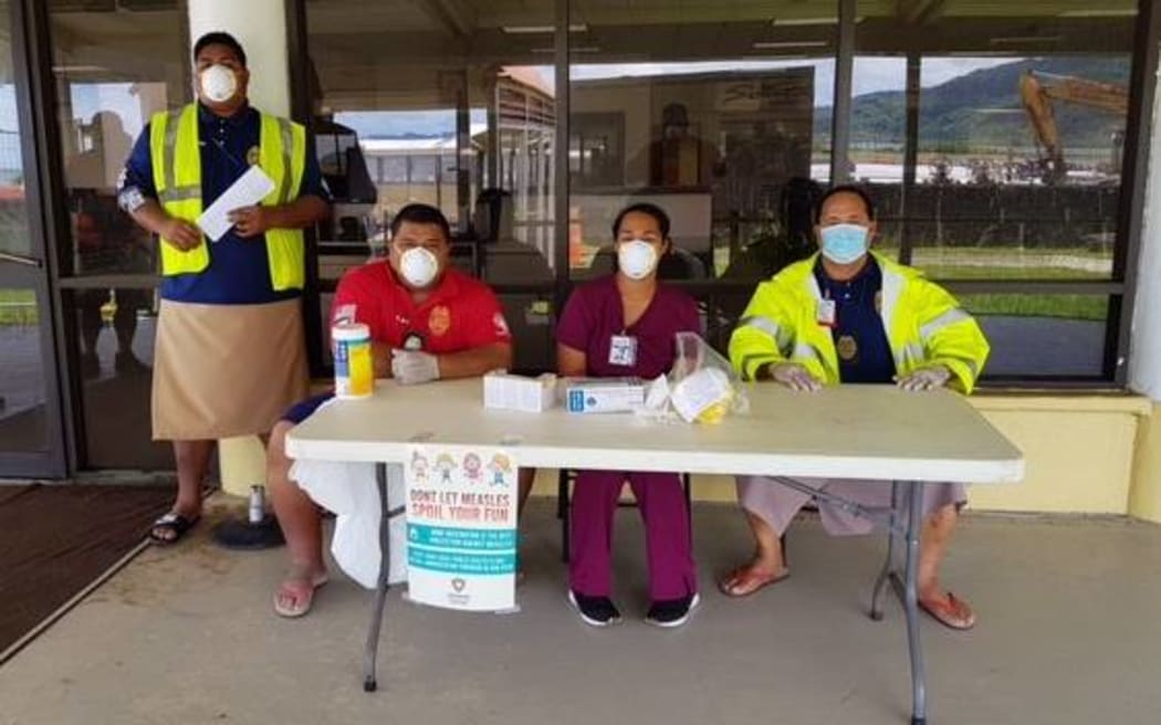 Measles screening at Pago Pago International Airport.