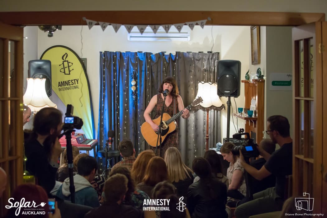 Tiny Ruins performs at the giveahome concert in Auckland
