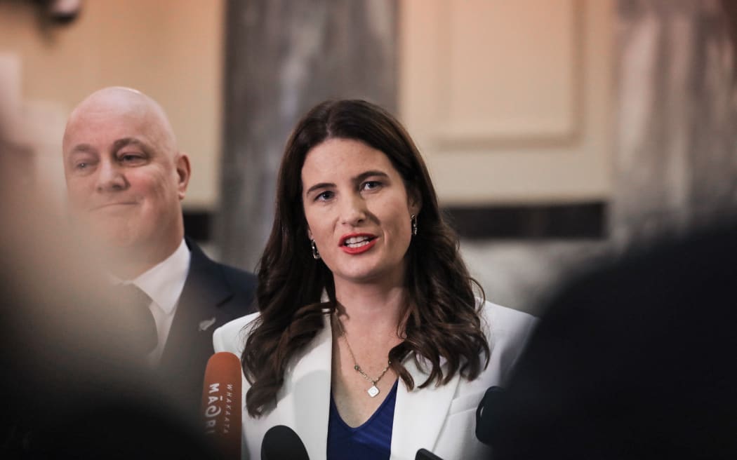 National Party deputy leader Nicola Willis and National Party Christopher Luxon after the Budget 2023 announcement.