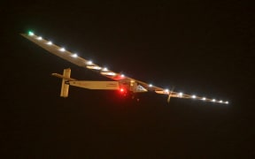 Solar Impulse 2 just before landing at the Nanjing Lukou International Airport in China.
