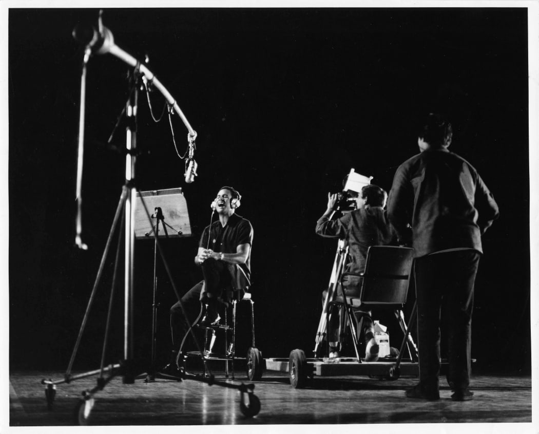 Howard Morrison on the set of Don't Let It Get You, Rotorua, February 1966. Directed by John O’Shea for Pacific Films.