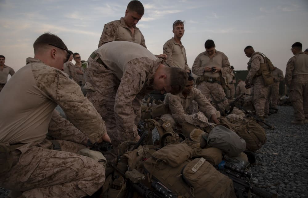 US Marines preparing to deploy from Kuwait to support the personnel at the Embassy in Baghdad, Iraq, on December 31, 2019.
