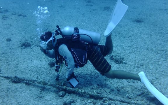 An IT&E diver checks an undersea fibre optic cable