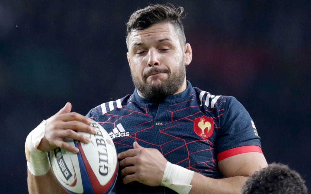 Damien Chouly of France wins the ball at a lineout.